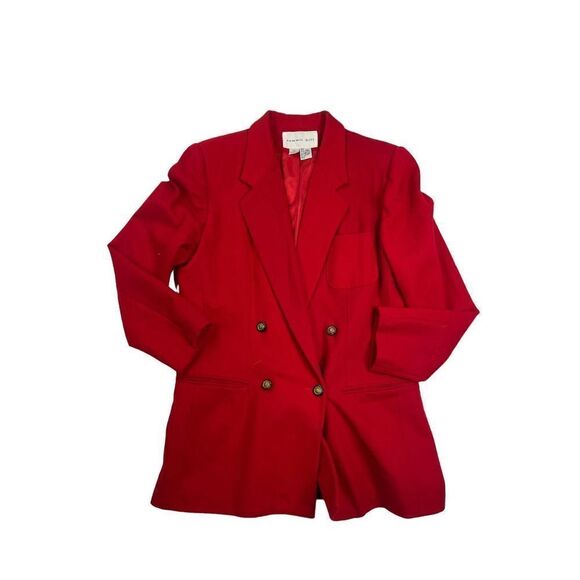 Vintage Summit Hill Women’s Red Double Breasted Wool Blazer Jacket Size 14 - Picture 4 of 7